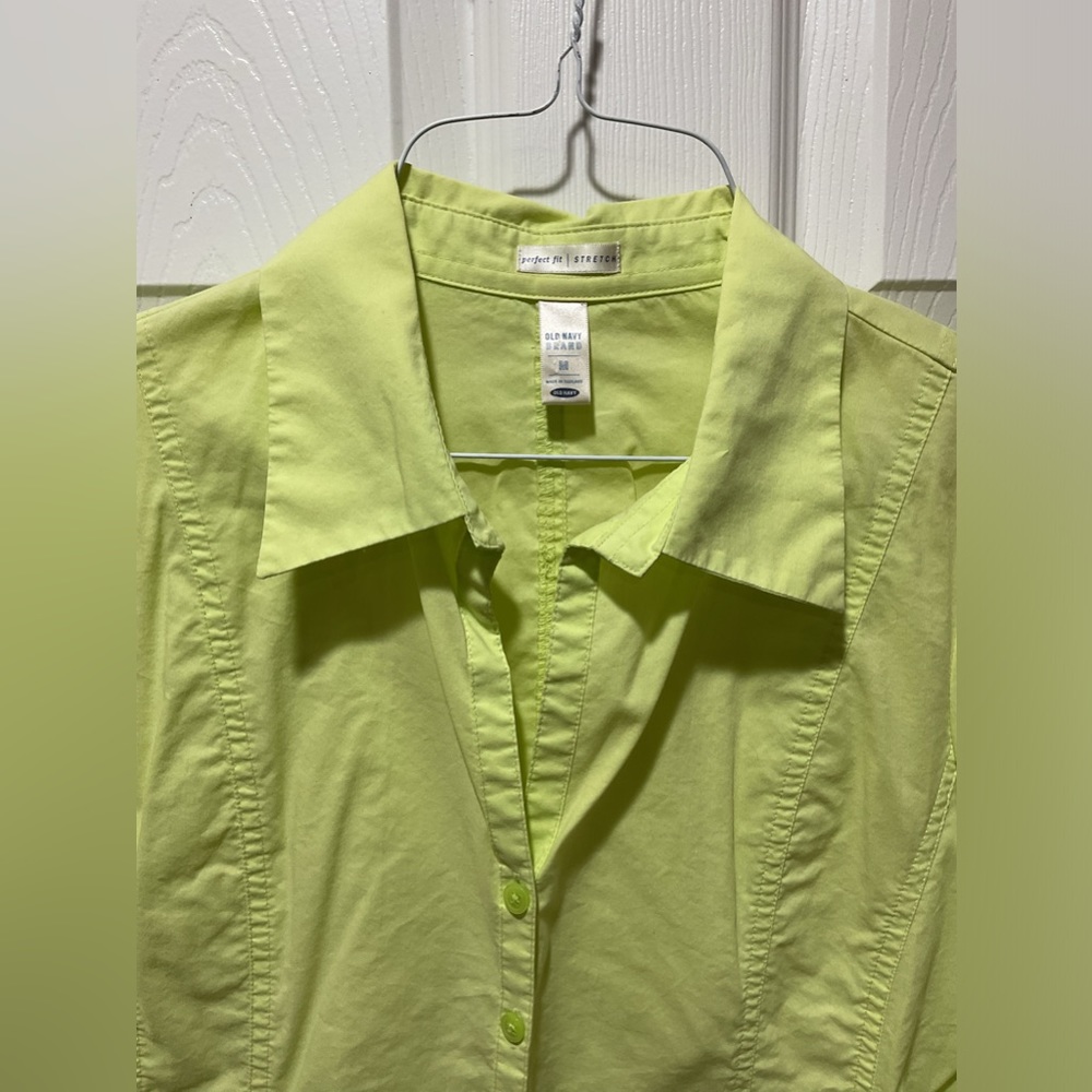 Chartreuse button blouse fitted shirt